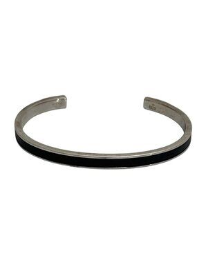 Gucci Leather Silver Bangle Black Bracelet